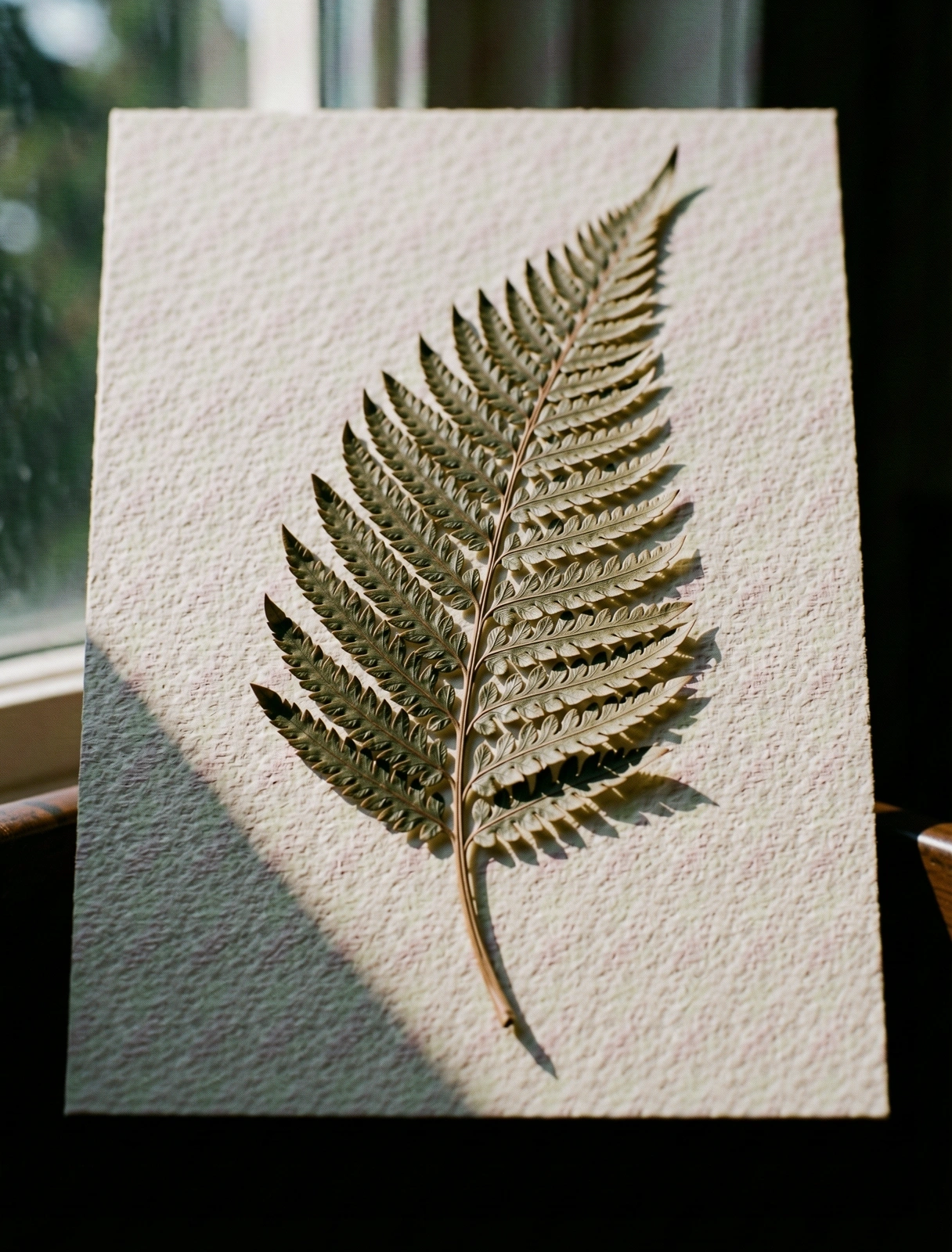 Botanical study of a pressed fern on archival paper